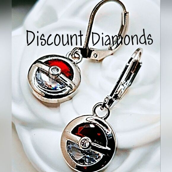 White & Red Diamond Earrings on 925 Sterling Silver -  Women's - Picture 1 of 7